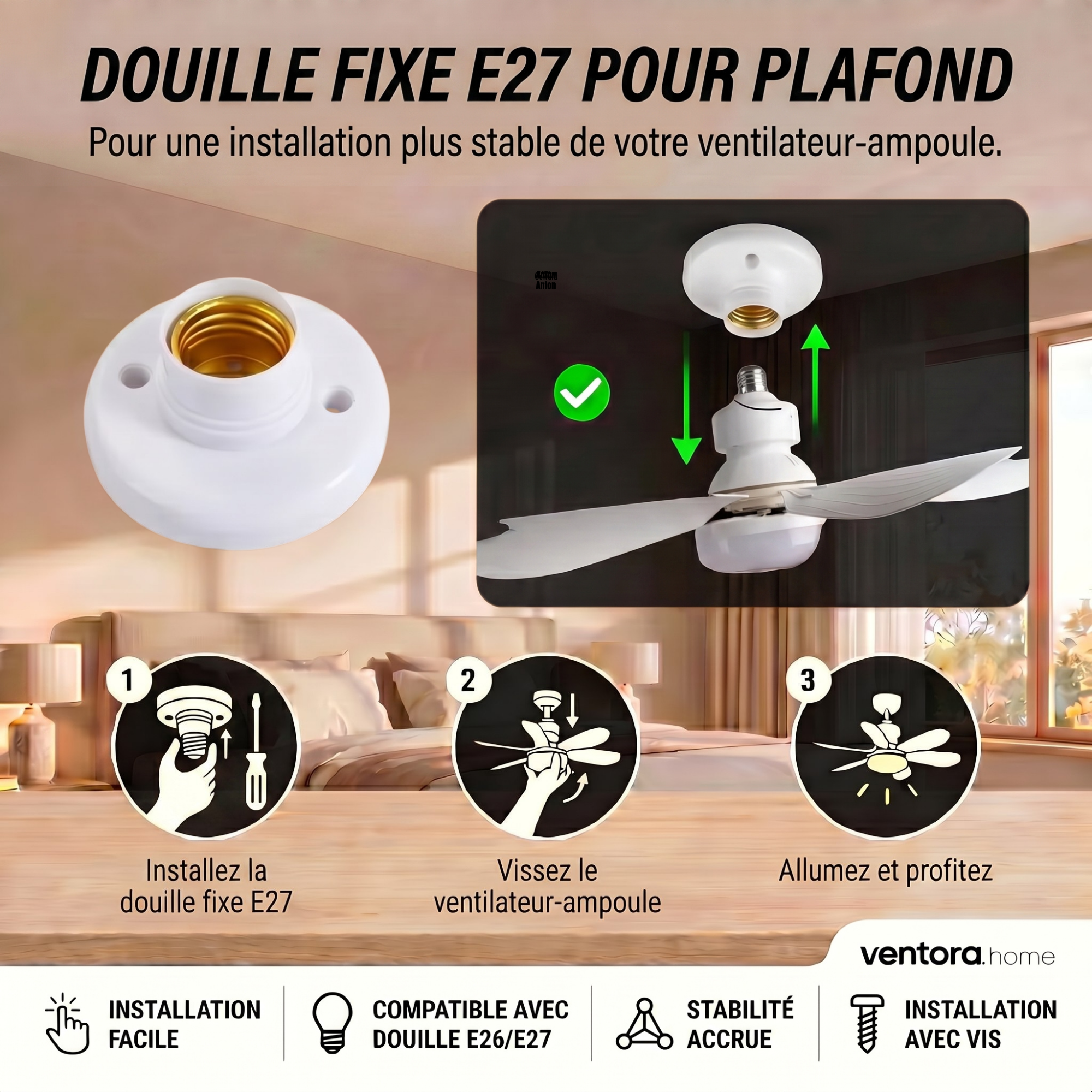 Douille fixe E27 pour plafond